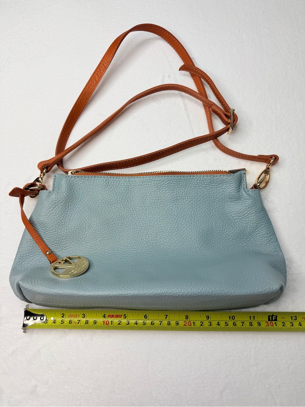 VALENTINA Made In Italy Pebbled Leather Multi Entry Crossbody Blue MSRP $199.99 - Picture 3 of 8